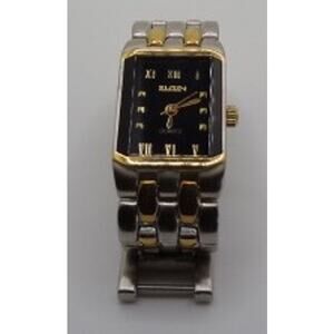 Vintage Elgin Two-Tone Watch with Black Rectangular Dial and Roman Numerals